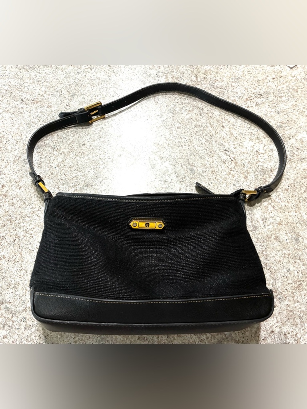 Black Aigner Shoulder Bag with Gold Signature Accent and lining EUC